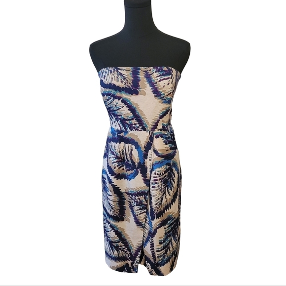 Banana Republic Graphic Print Strapless Silk Dress Size 4 - Picture 1 of 5